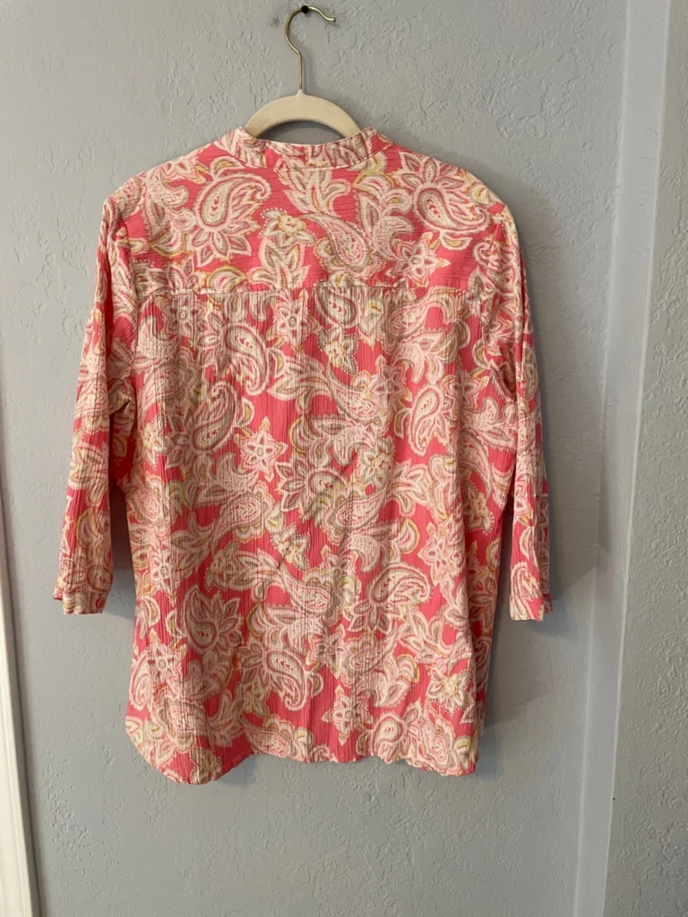 Appleseed's Coral Pink Paisley Button-Front Blouse - Picture 2 of 9